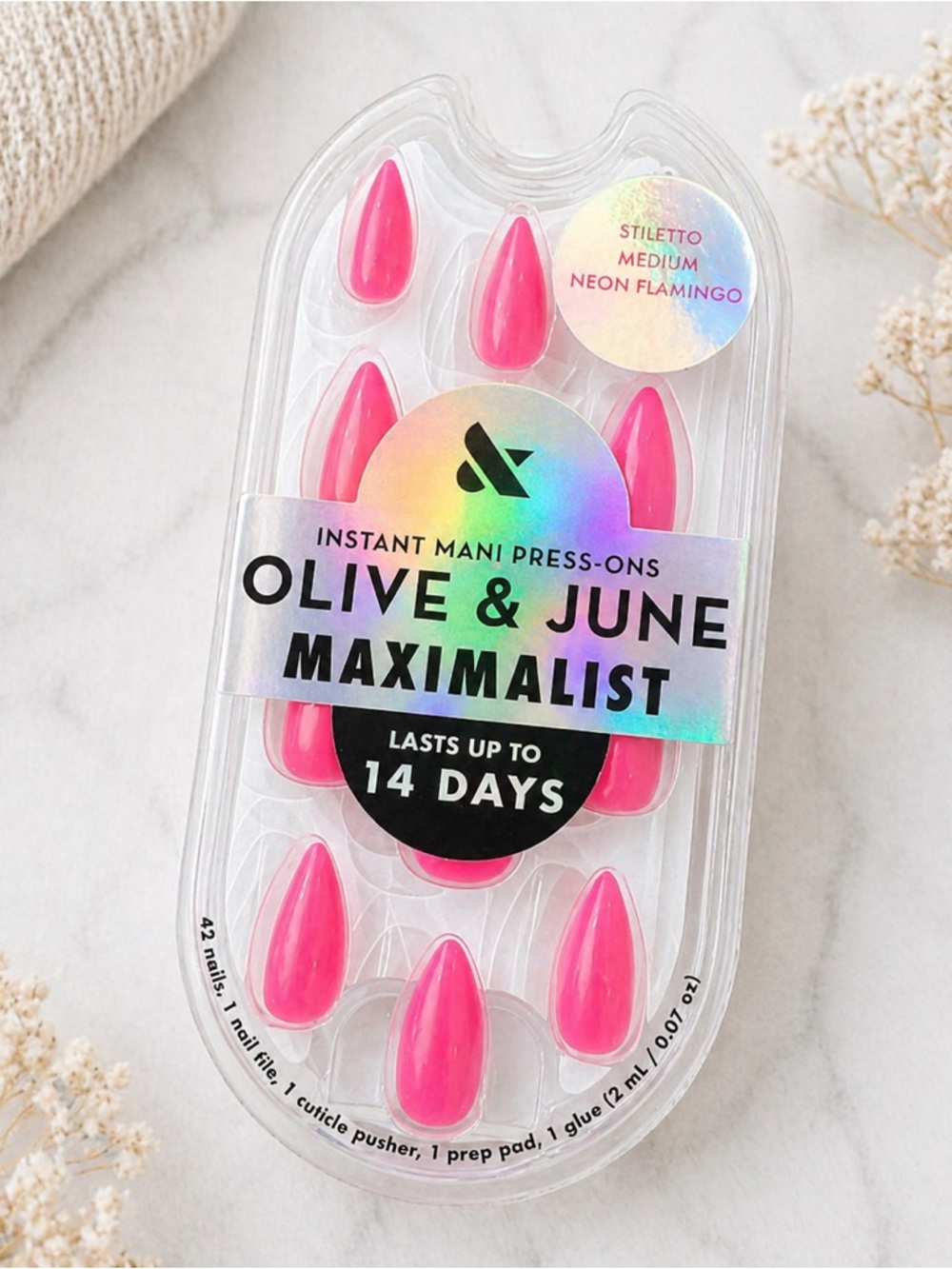 Olive and June Press On Nails in Neon Flamingo